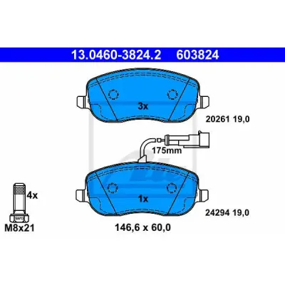 Set placute frana, frana disc ATE 13.0460-3824.2