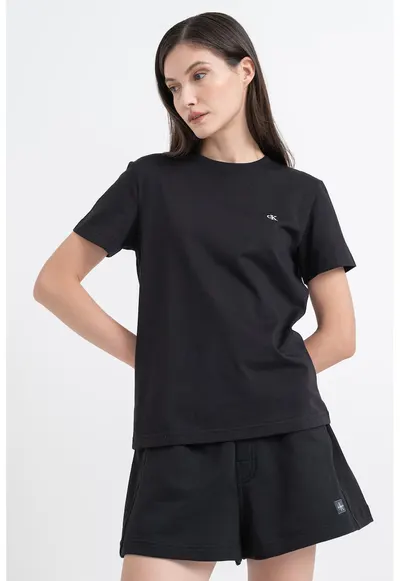 Tricou din bumbac cu logo brodat - Negru