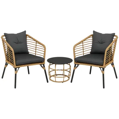 Set de bistro Outsunny format din 3 piese, rezistent la intemperii, 1 masă de cafea, 2 scaune, 62 cm x 65 cm x 78 cm, nisip+gri închis | Aosom Romania