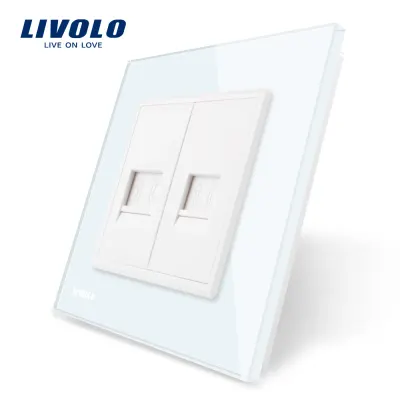 Priza dubla Telefon Livolo cu rama din sticla
