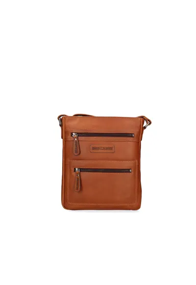 Geanta crossbody de piele cu buzunare exterioare si bareta ajustabila - Maro