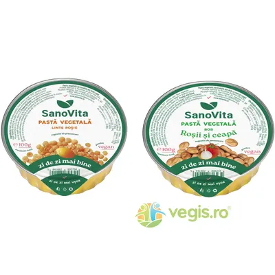 Pachet Pasta Vegetala Tartinabila din Linte Rosie 100g + Pasta Vegetala din Bob cu Rosii si Ceapa 100g
