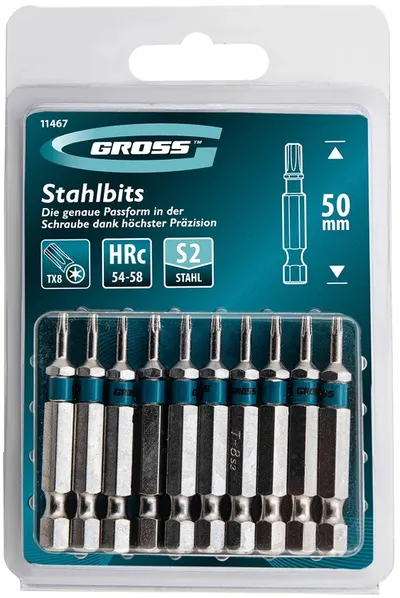 Set de biți Gross - TORX 8, 50 mm, S2, 10 buc.