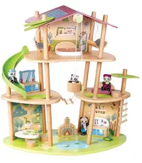 Set din lemn Hape - Casa de bambus a urșilor panda, 25 de piese