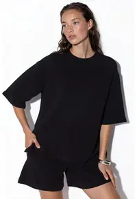 Tricou negru - bumbac-modal-elastan - maneci scurte - croiala lejera