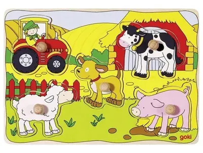 Puzzle cu mânere Goki - La fermă