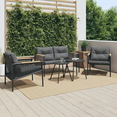 Gossi set mobilier de balcon, 5 piese, cu perne, negru, otel