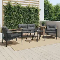 Gossi set mobilier de balcon, 5 piese, cu perne, negru, otel