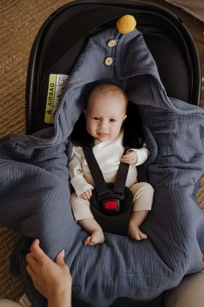 Paturica universala pentru scoica auto bumbacmuselina Petrol light Sleepee 1.5 Tog