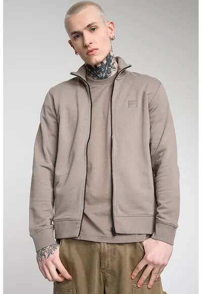 Bluza de trening cu fermoar si aplicatie logo discreta Zestart - Maro taupe
