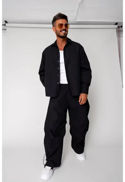 Set Super Oversized Camasa si pantalon lung Black 18334 - Negru
