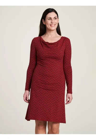Rochie din bumbac organic cu maneci lungi si decolteu drapat