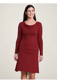 Rochie din bumbac organic cu maneci lungi si decolteu drapat -