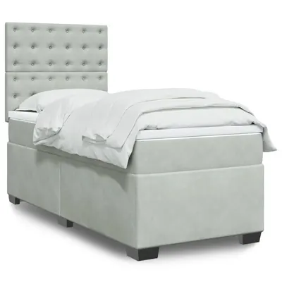 Gossi pat box spring cu saltea, gri deschis, 100x200 cm, catifea