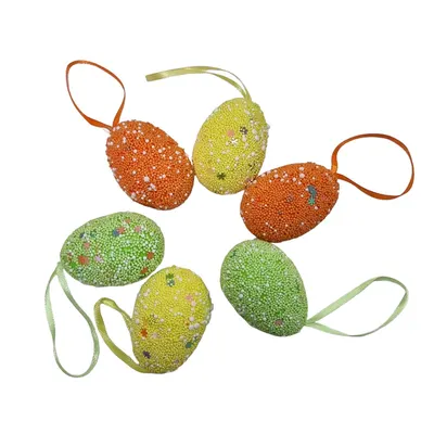 Oua paste din polistiren cu agatatoare colorate 6/piese in set