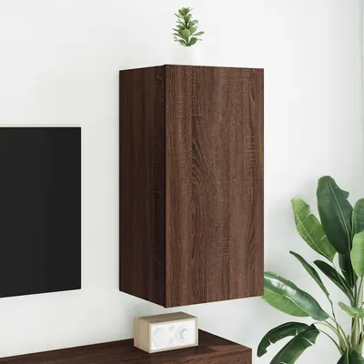 vidaXL Comodă TV de perete cu lumini LED, stejar maro, 40,5x35x80 cm