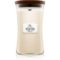 Woodwick White Tea & Jasmine lumânare parfumată cu fitil din lemn 609.5 g