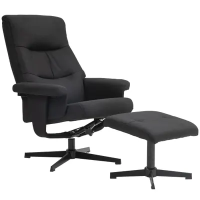 HOMCOM Fotoliu rabatabil cu taburet, rotativ, funcție de legănare, aspect catifelat, până la 150 kg, Negru | Aosom Romania