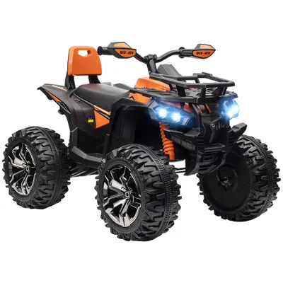 HOMCOM Vehicul pentru copii 12V cu funcție înainte-înapoi, player MP3, far, 3-8 km/h, 3-5 ani, Portocaliu | Aosom Romania