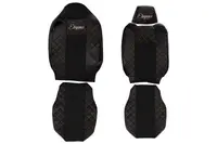 Set huse scaune compatibil cu Renault T cu tetiere diferite 01.2014-2021, Negru cu cusatura rosie