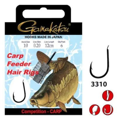 Carlige Legate Gamakatsu Carp Hair 3310b 0,16mm, 10 Buc / Plic