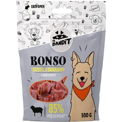 Recompense pentru caini Mr. Bandit Bonso Bones cu miel 500 gr
