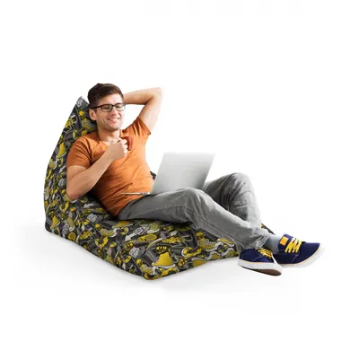 Fotoliu Puf Bean Bag tip Lounge Graffiti retro negru si galben