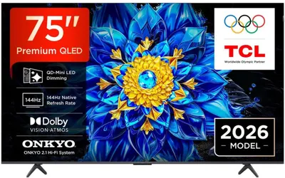 Televizor smart TCL - 75P8L, 75", 4K, QD-Mini LED, 144Hz native, AiPQ Pro, ONKYO 2.1, Google TV, negru
