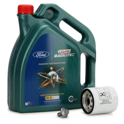 Set Ulei Motor Castrol Magnatec Ford 5W-30 A5 5L 15D5E8 + Filtru Ulei Motor Oe Ford 2468342 + Surub Golire Baie Ulei Oe Ford Mondeo 4 2007-2015