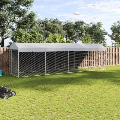 vidaXL Padoc pentru câini de exterior, cu acoperiș 760x190x225 cm