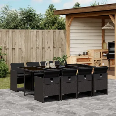 Gossi set mobilier de gradina cu perne, 9 piese, negru, poliratan