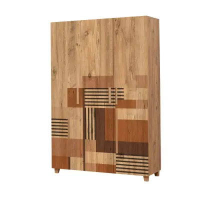 Dulap LEVA HEDERA COLORBLOCK, 3 usi, pin atlantic, 120x48x189 cm