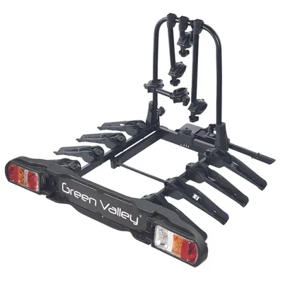 Suport pentru 4 biciclete, Green Valley Discovery 160514-4, cu prindere pe carligul de remorcare, Negru
