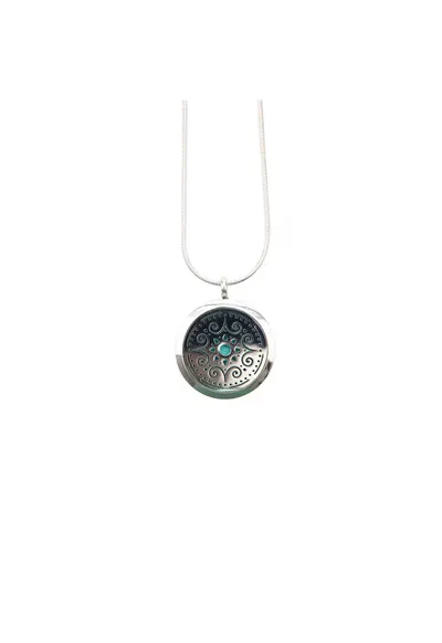 Medalion Aromaterapie - tip difuzor pentru uleiuri esentiale - model Mandala ASMEE - cu Lant Snake din Otel Inoxidabil - 25 cm