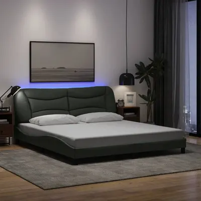 vidaXL Cadru de pat cu LED fără saltea Hvar Gri închis 180x200 cm Material