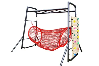 Loc de joaca gradina cu perete catarare plasa Monkey bar Labirynt Negru Rosu