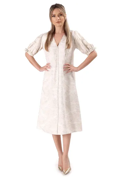 Rochie midi lejera din brocart de viscoza cu fir metalic auriu R4D-QUW - Auriu