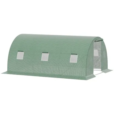 Outsunny Seră Tunel Mare pentru Plante, Copertină PE, Ușă cu Fermoar și 6 Ferestre, 450x300x200 cm, Verde | Aosom Romania
