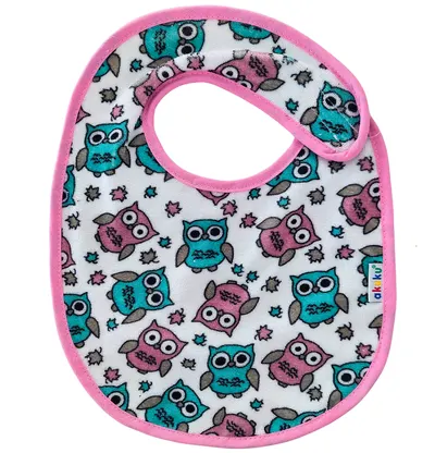 Baveta impermeabila din bumbac cu inchidere velcro 23x20cm Akuku Pink Owls