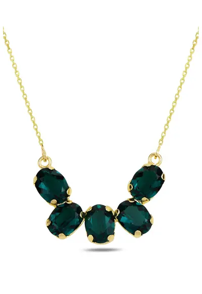 Set de colier din argint si cercei cu cristale - Auriu/Verde inchis