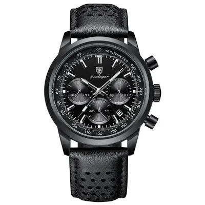 Ceas barbatesc Olevs Quartz Analog Piele Cronograf Casual Negru