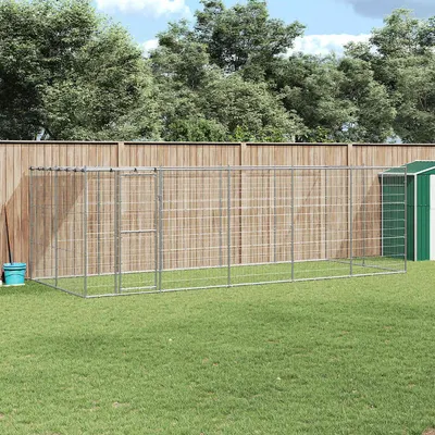 vidaXL Padoc câini de exterior cu acoperiș, 12,1 m², oțel galvanizat