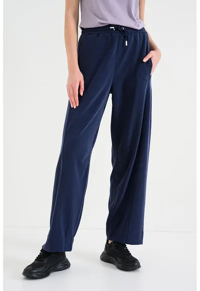 Pantaloni drepti din amestec de modal - Albastru ultramarin