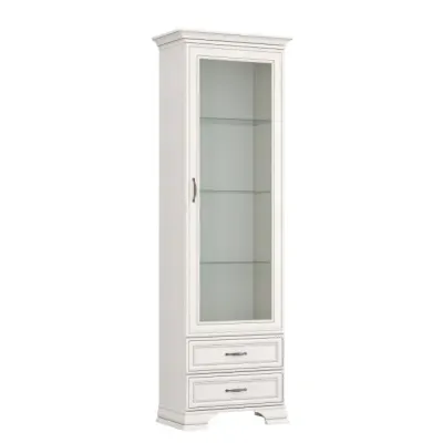 Vitrina cu 1 usa si 2 sertare TIFFANY II, geam, crem fineline, 69x39,9x212,1 cm