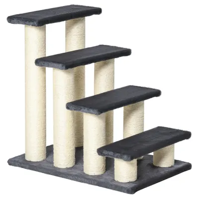PawHut Scalettă pentru Pisici cu 4 Trepte, Stâlpi de Zgâriat din Sisal și Husă din Pluș, 60x40,5x59 cm, Gri | Aosom Romania
