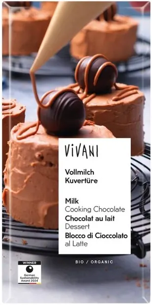 Ciocolată bio cuvertură, cu lapte, 150 g, Vivani