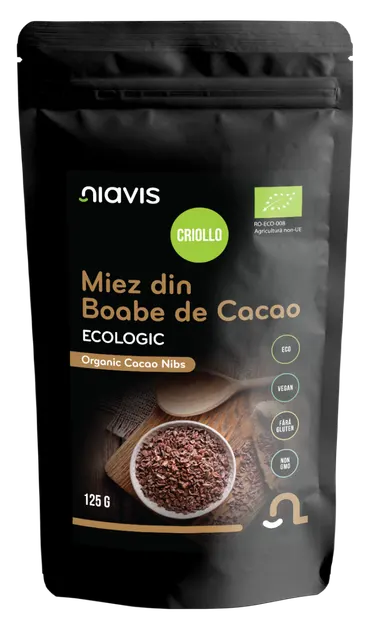 Miez din boabe de cacao ecologice, 125g, Niavis