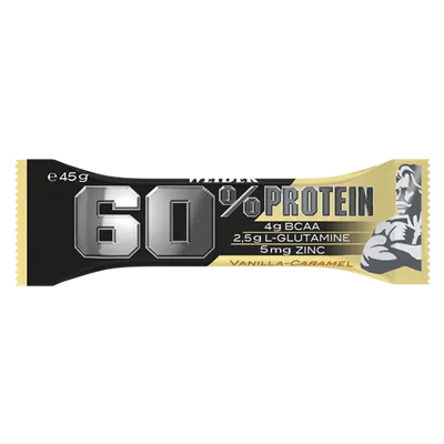 Baton proteic cu aroma de Vanilla-Caramel 60% Protein Bar, 45g, Weider