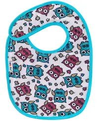 Baveta impermeabila din bumbac cu inchidere velcro 23x20cm Akuku Turquoise Owls