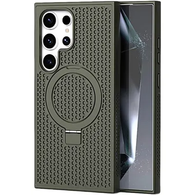 Husa Thermo Ring MagSafe, Perforatii, Compatibila cu Samsung Galaxy S24 Ultra, Inel suport, Disipare caldura, Khaki Engros